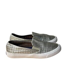 Sperry Crest Vibe Gold Metallic Laser Cut Slip On Sneakers Womens 8M STS80901